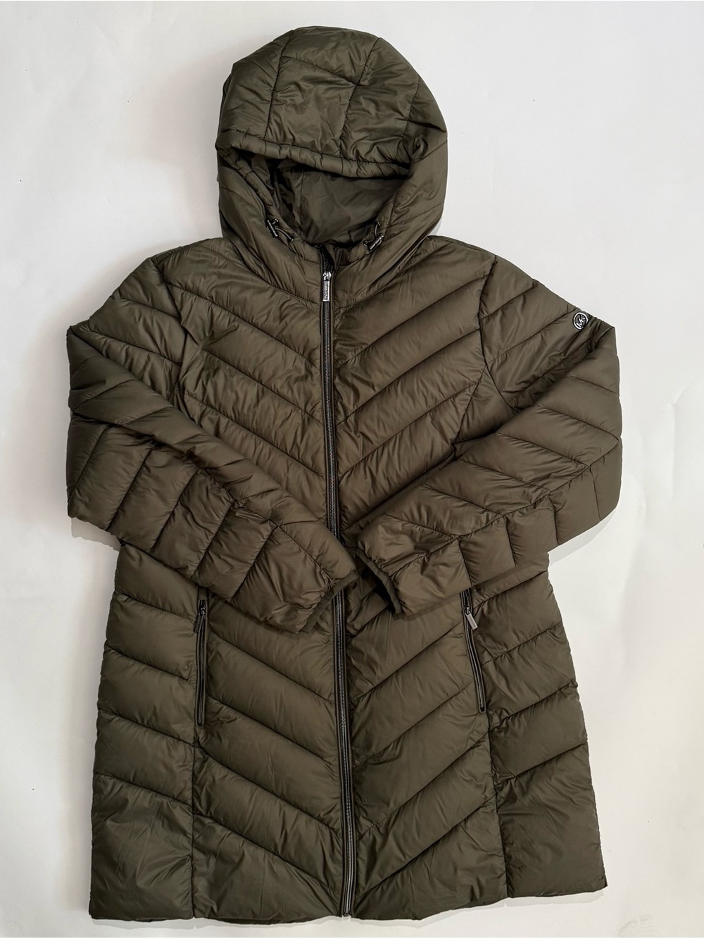 Michael Kors Olive Hooded Quilted Long Packable Puffer Coat